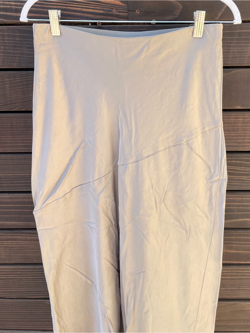 Frank & Oak Asymmetrical Satin Midi Skirt Silver Light Grey S - Picture 3 of 5